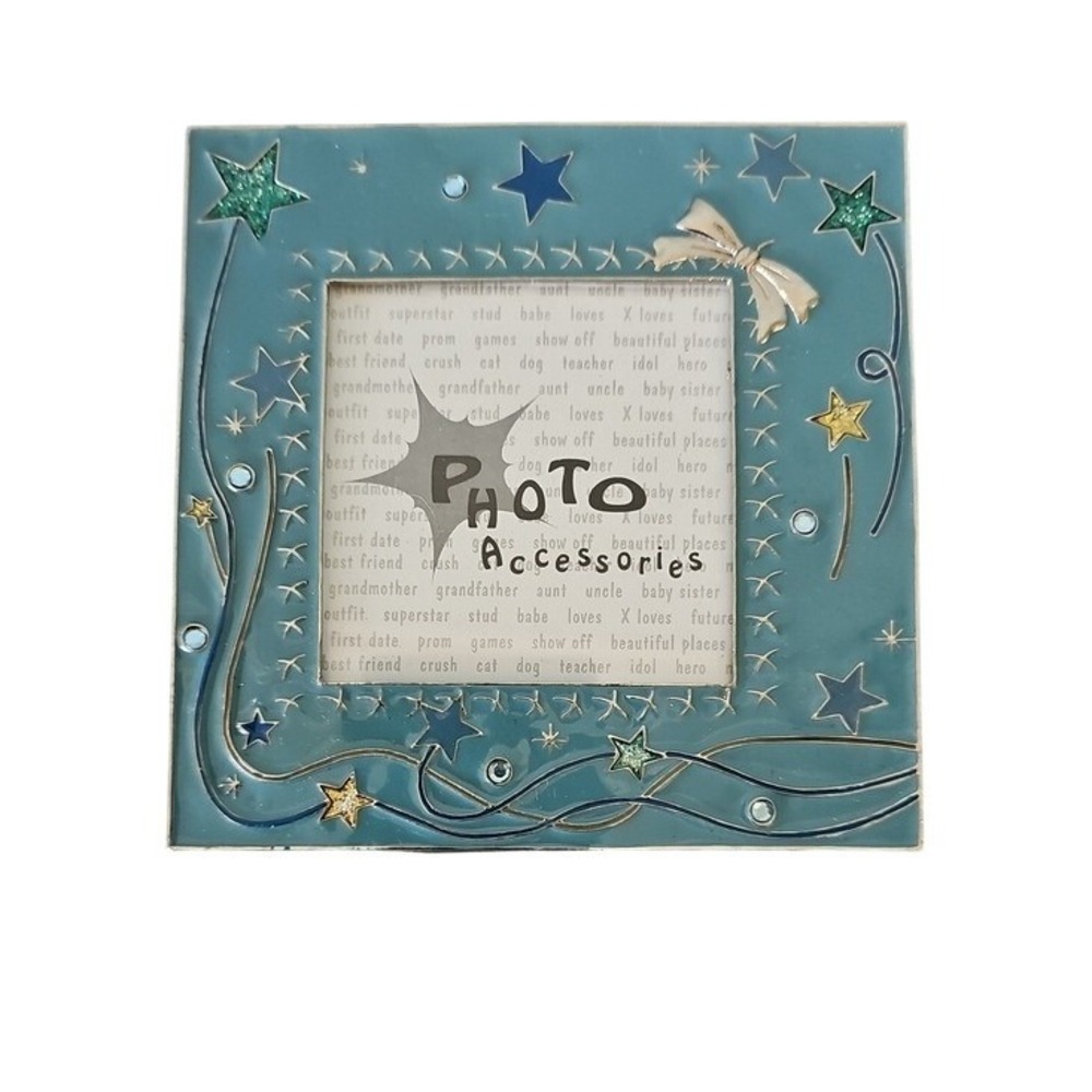 Photo Accessories Teal Blue Enamel Celestial Star Bow 5x5 Square Picture Frame